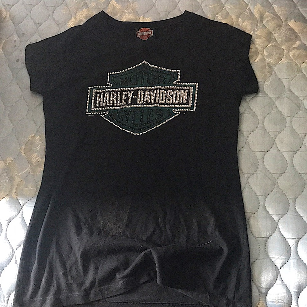 Colors are black green and silver. Size is a medium. Brand is Harley Davidson